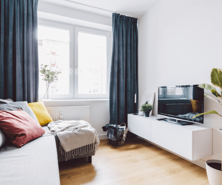 bright living room apartment with colorful pillows