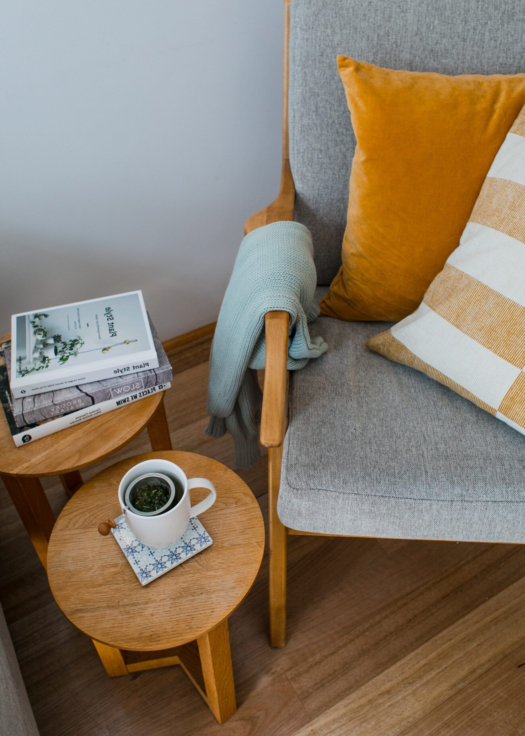 neat and organized chair in corner of room